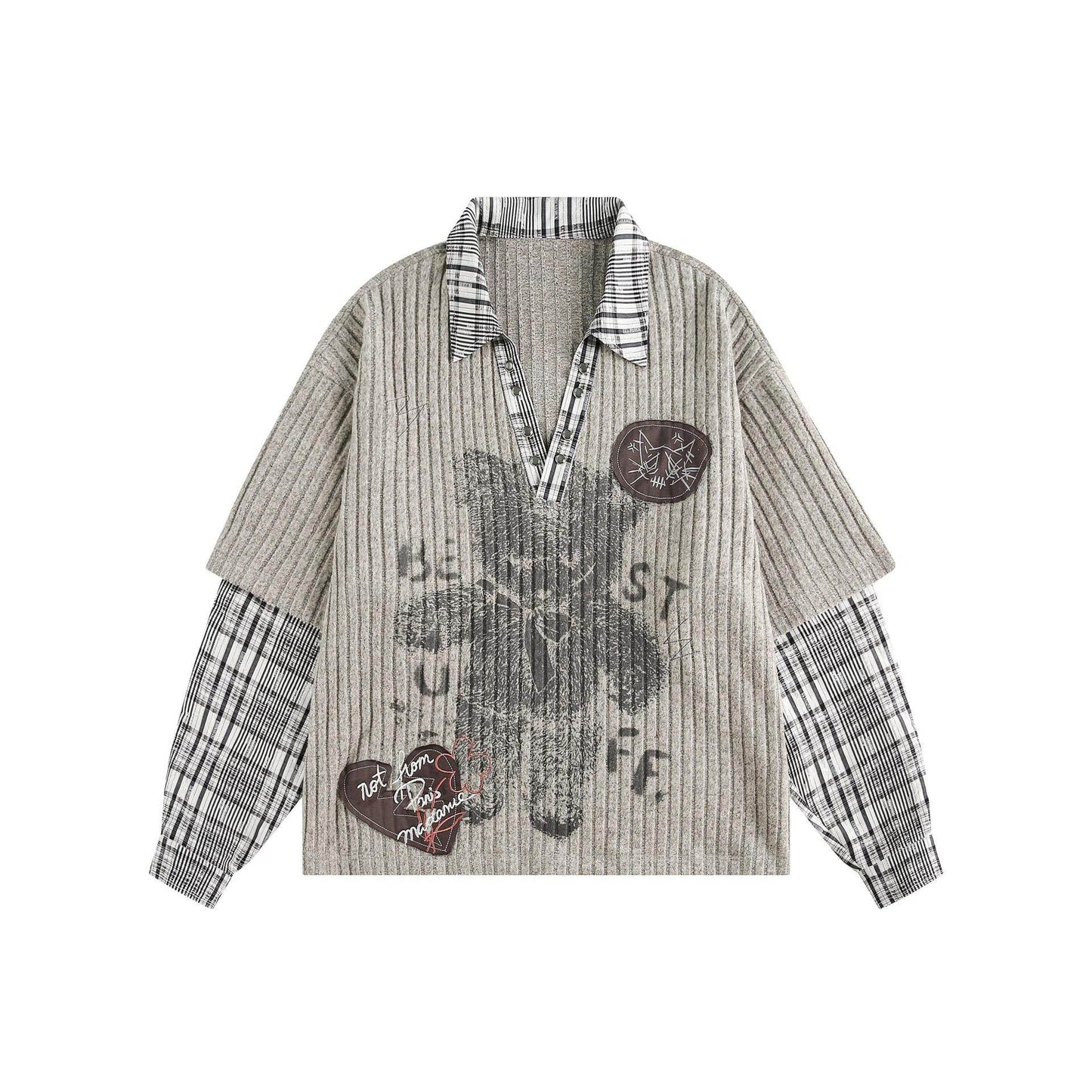 Two fake knitted sweaters with teddy bear pattern for women | MuddyStock Originals Gray MuddyStock