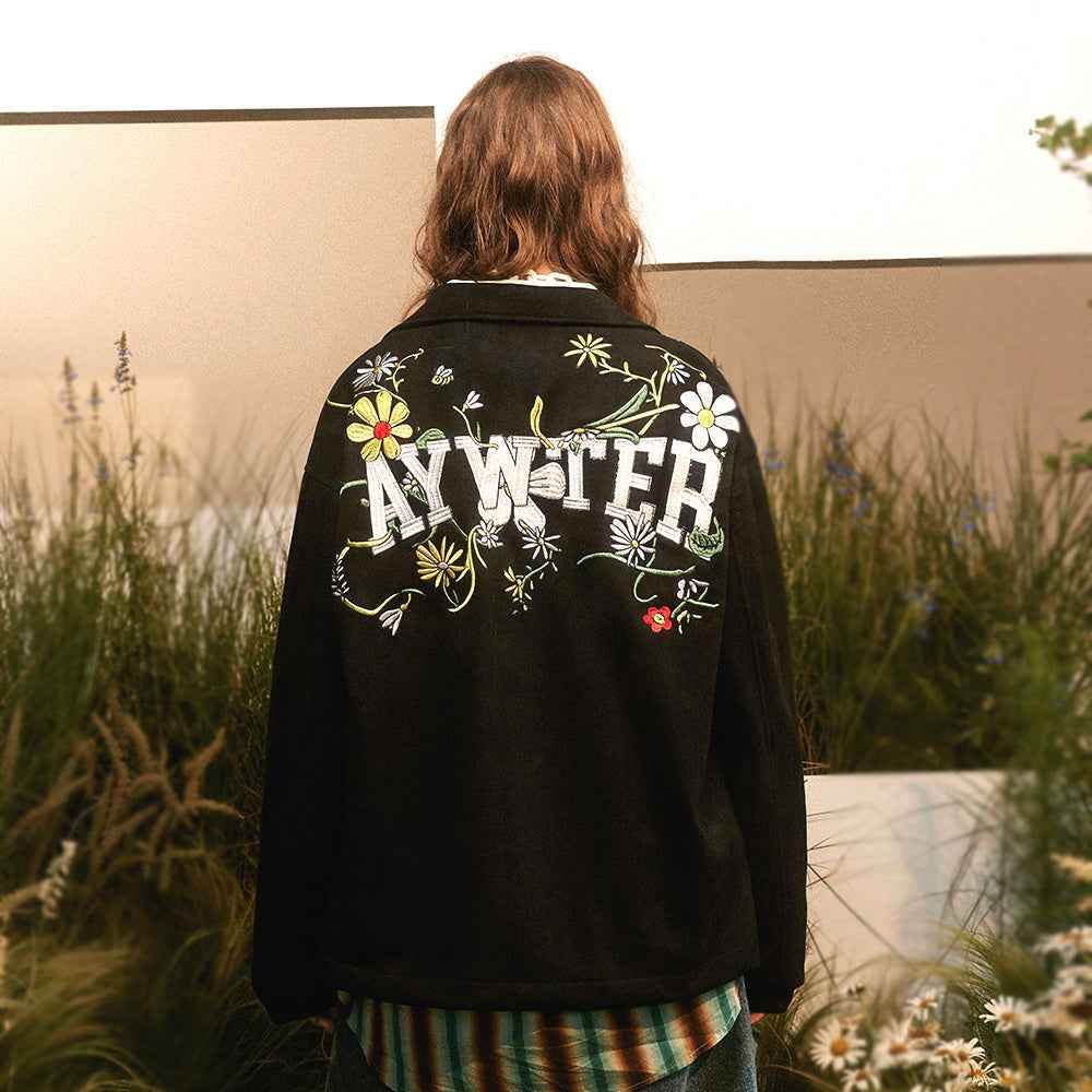 Letter Floral Embroidered Jacket For Men And Women MuddyStock