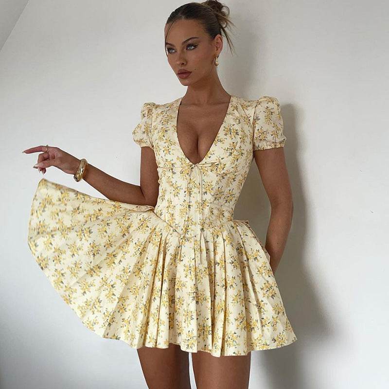 Fashion Pleated Floral Dress For Women MuddyStock