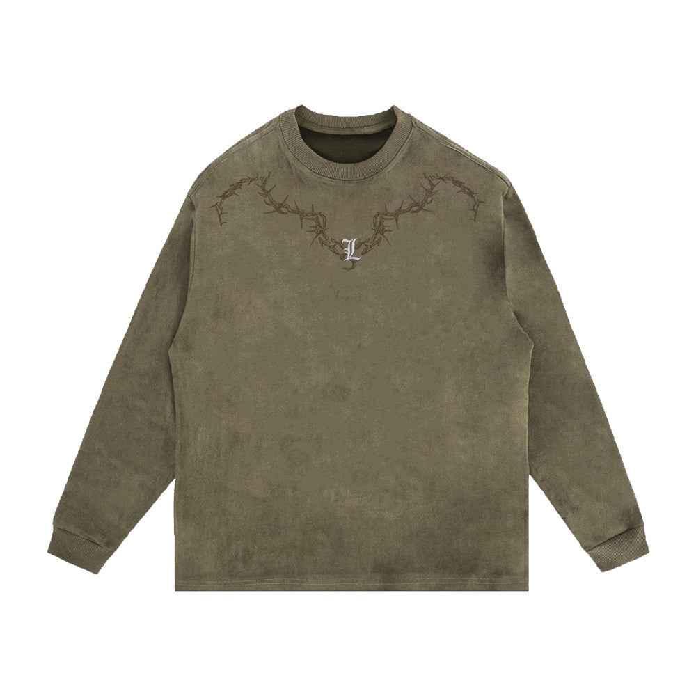 Gothic Crew Neck Long-sleeved T-shirt For Men Khaki null