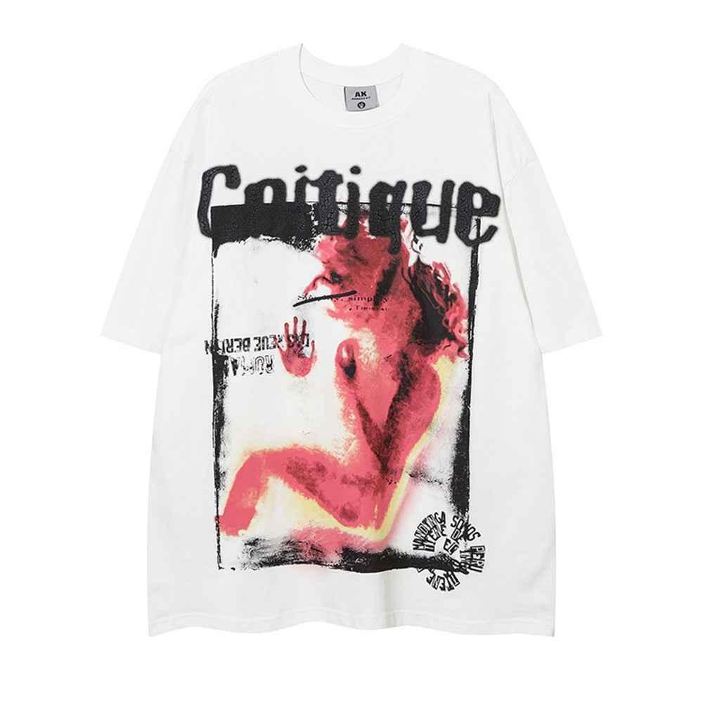 Distressed Abstract Pattern Printed Short-sleeved T-shirt For Men And Women White