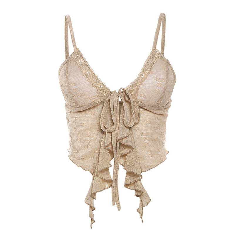 Flower Lace Suspender Top For Women Khaki MuddyStock