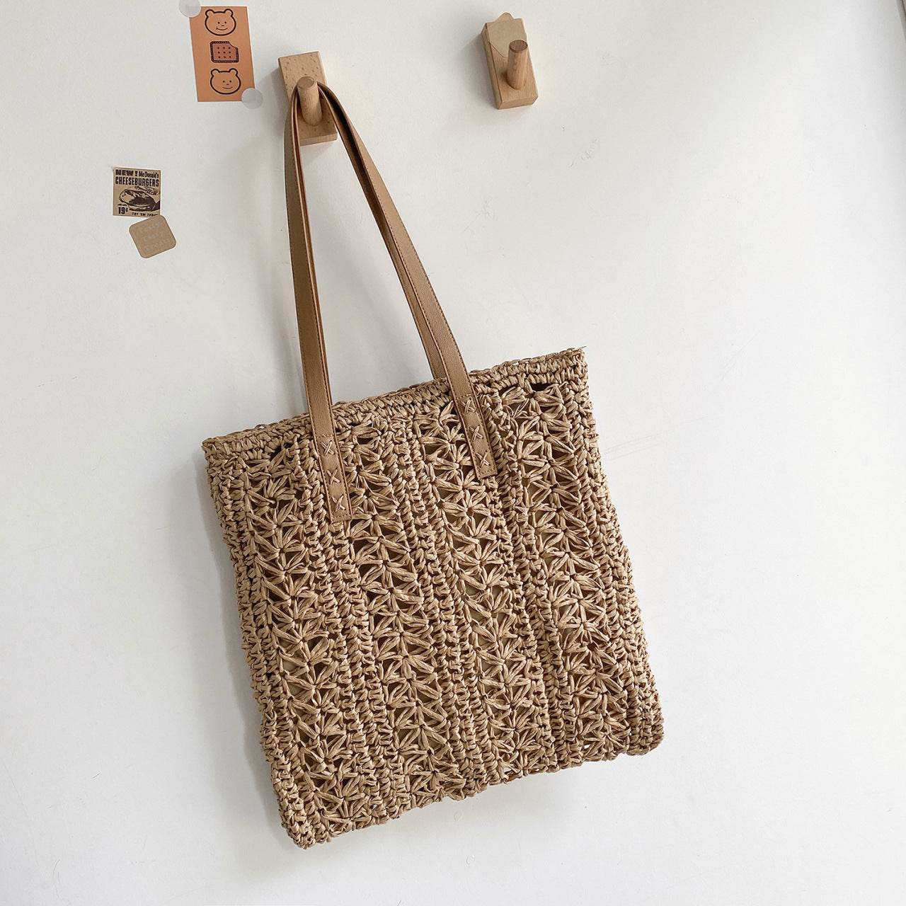 Summer Beach Straw Woven Large-capacity Crossbody Bag Khaki MuddyStock