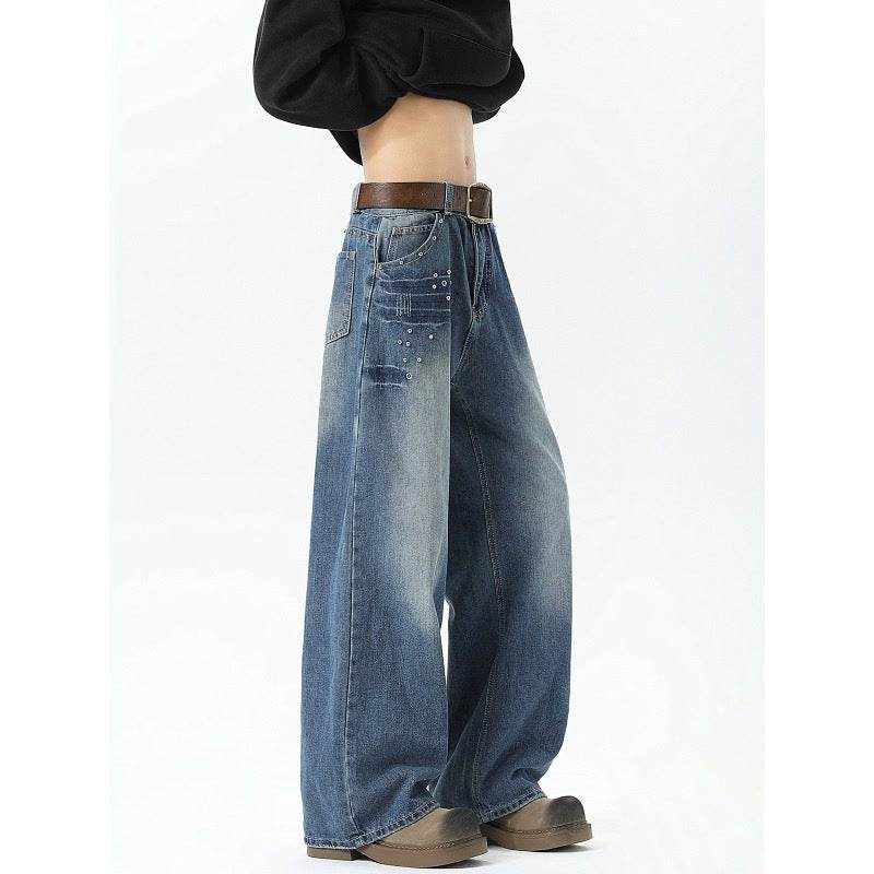 Men's Rivet Washed Loose Jeans MuddyStock