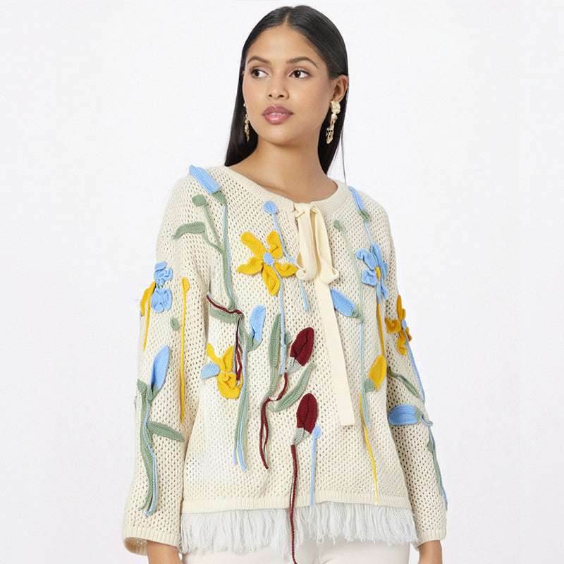 Floral lace up knitted cardigan top for women | MuddyStock Originals MuddyStock