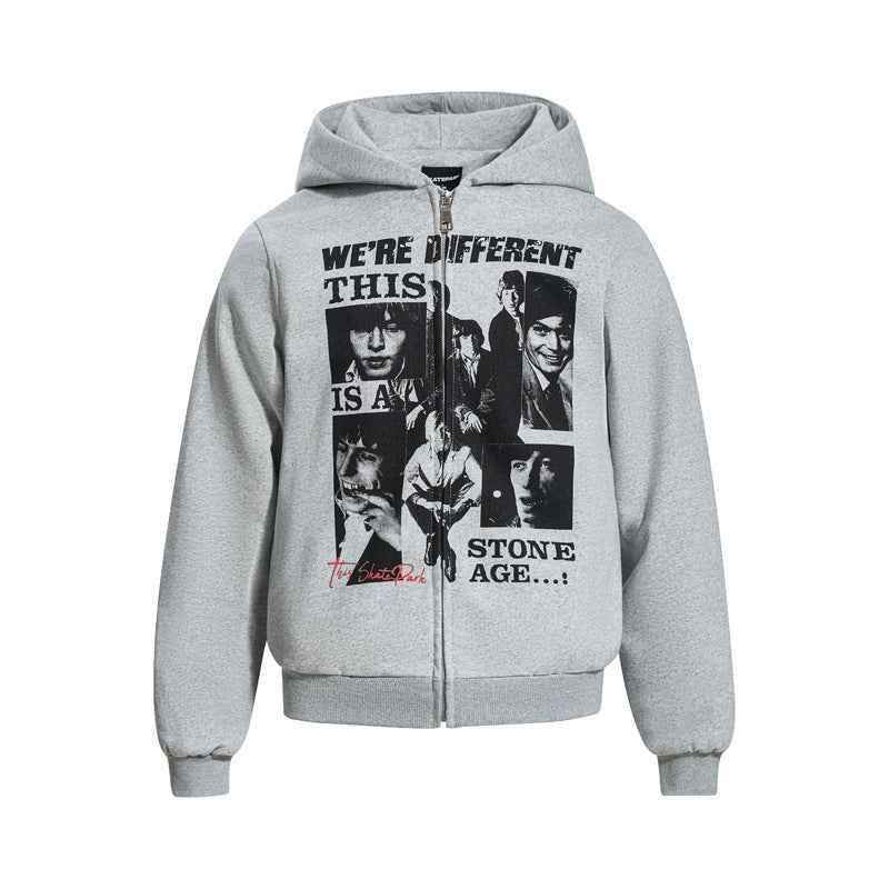 Vintage Band Portrait Print Zip-up Hoodie For Men | MuddyStock Originals Floral Gray