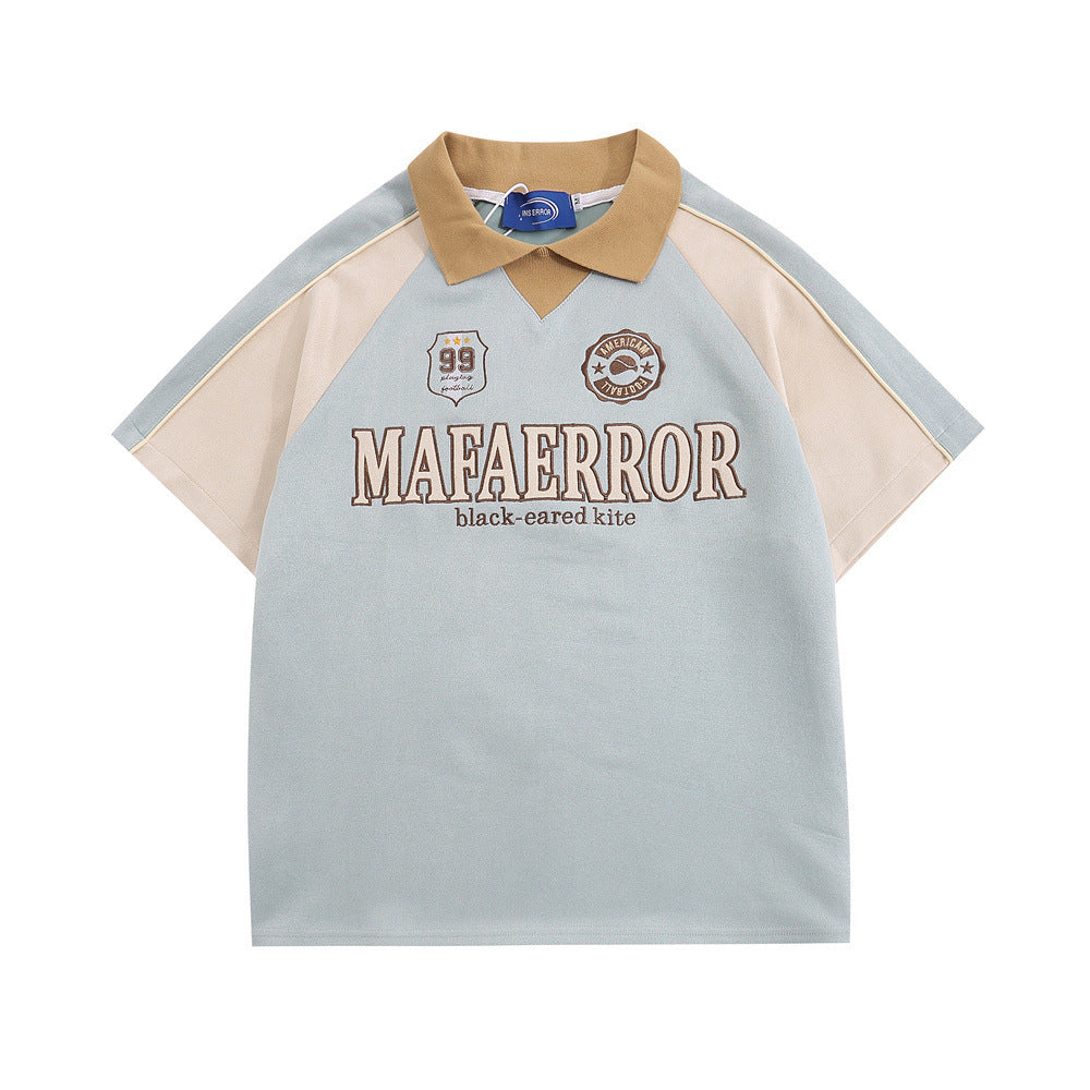 Polo Shirt Men's Stitching Short Sleeve Light Blue