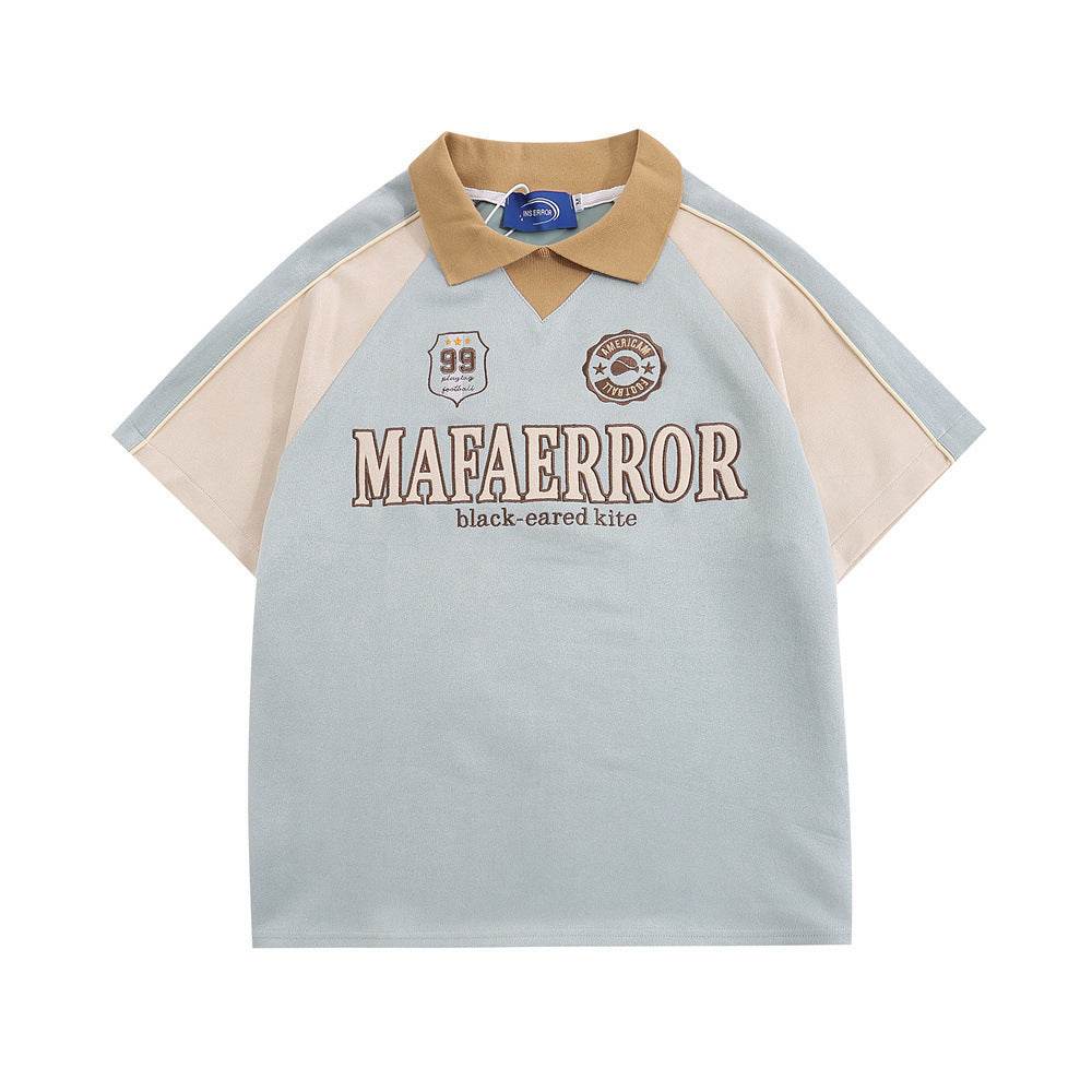 Polo Shirt Men's Stitching Short Sleeve Light Blue MuddyStock