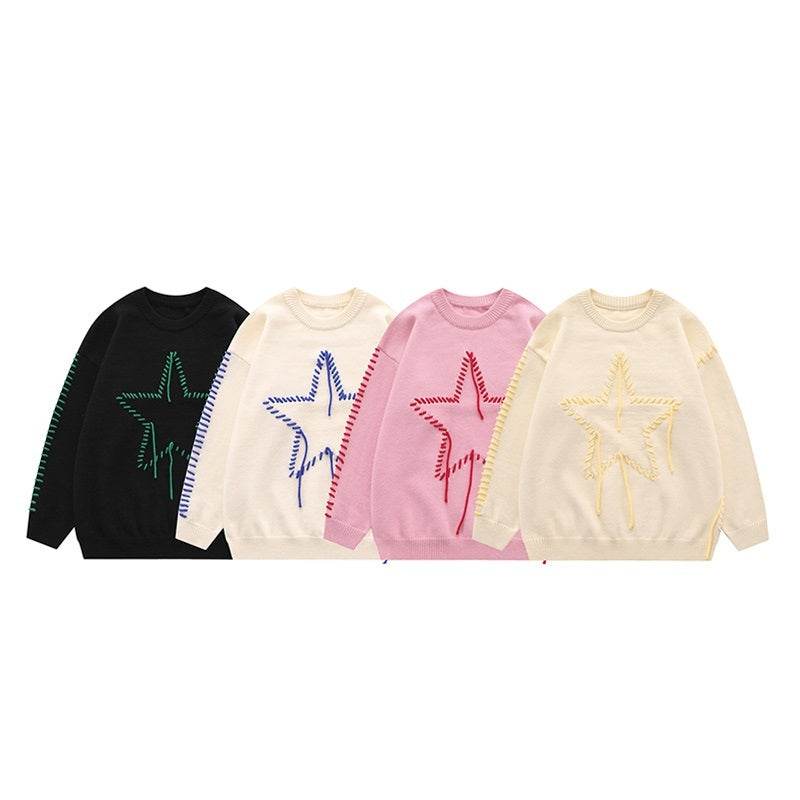 Autumn New Star Design Knitted Women's Round Neck Sweater MuddyStock