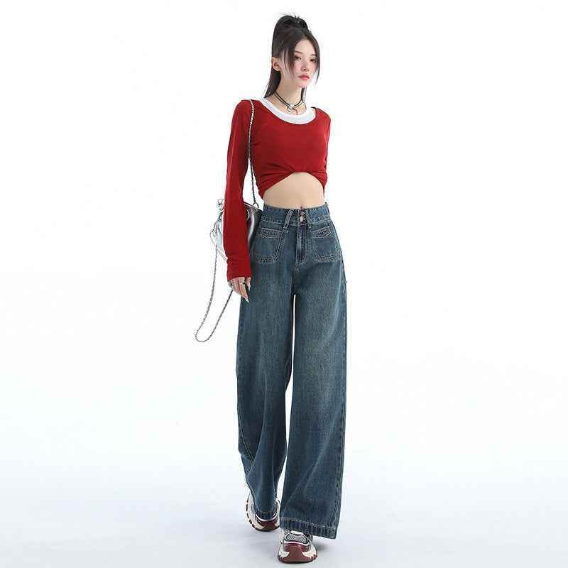 Women's American-style Retro Loose Wide Jeans MuddyStock