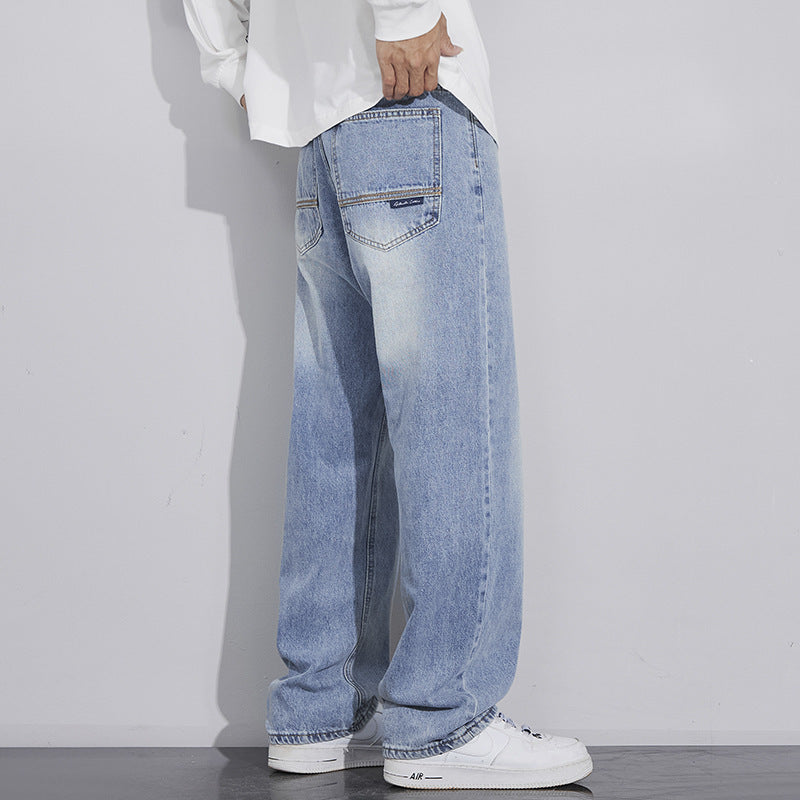 Retro Nostalgic Straight Jeans For Men Light Blue Spring And Summer MuddyStock