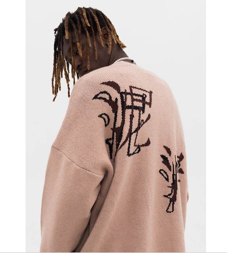 Camel round neck ruined long-sleeved sweater for men MuddyStock
