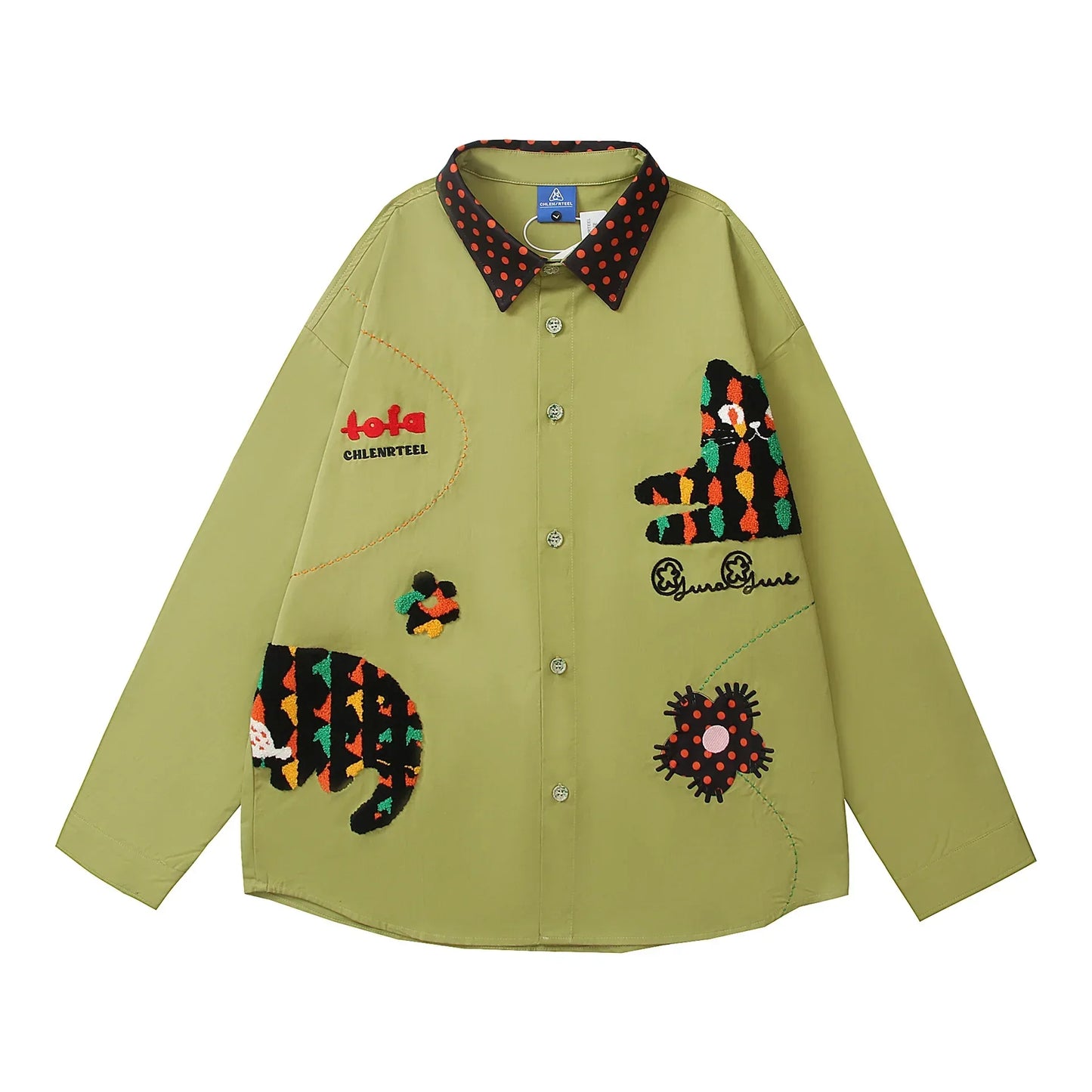 Fun Creative Embroidery Long Sleeve Shirt For Men And Women | MuddyStock Originals Green eprolo
