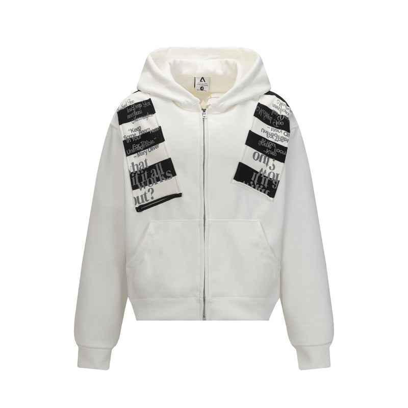 Street Style Letter Patch Suede Hooded Sweatshirt for Men and Women | MuddyStock Originals White