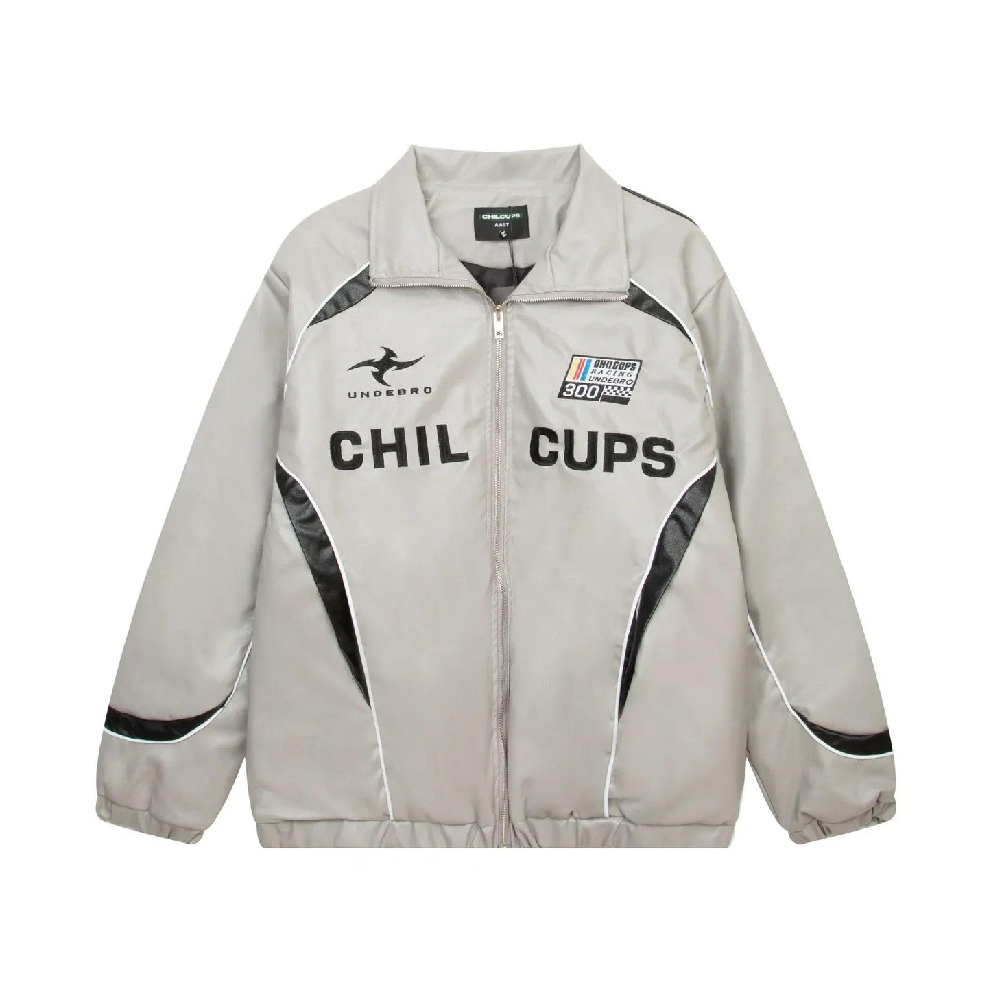 Loose American Couple Embroidered Motorcycle PU Jacket Gray