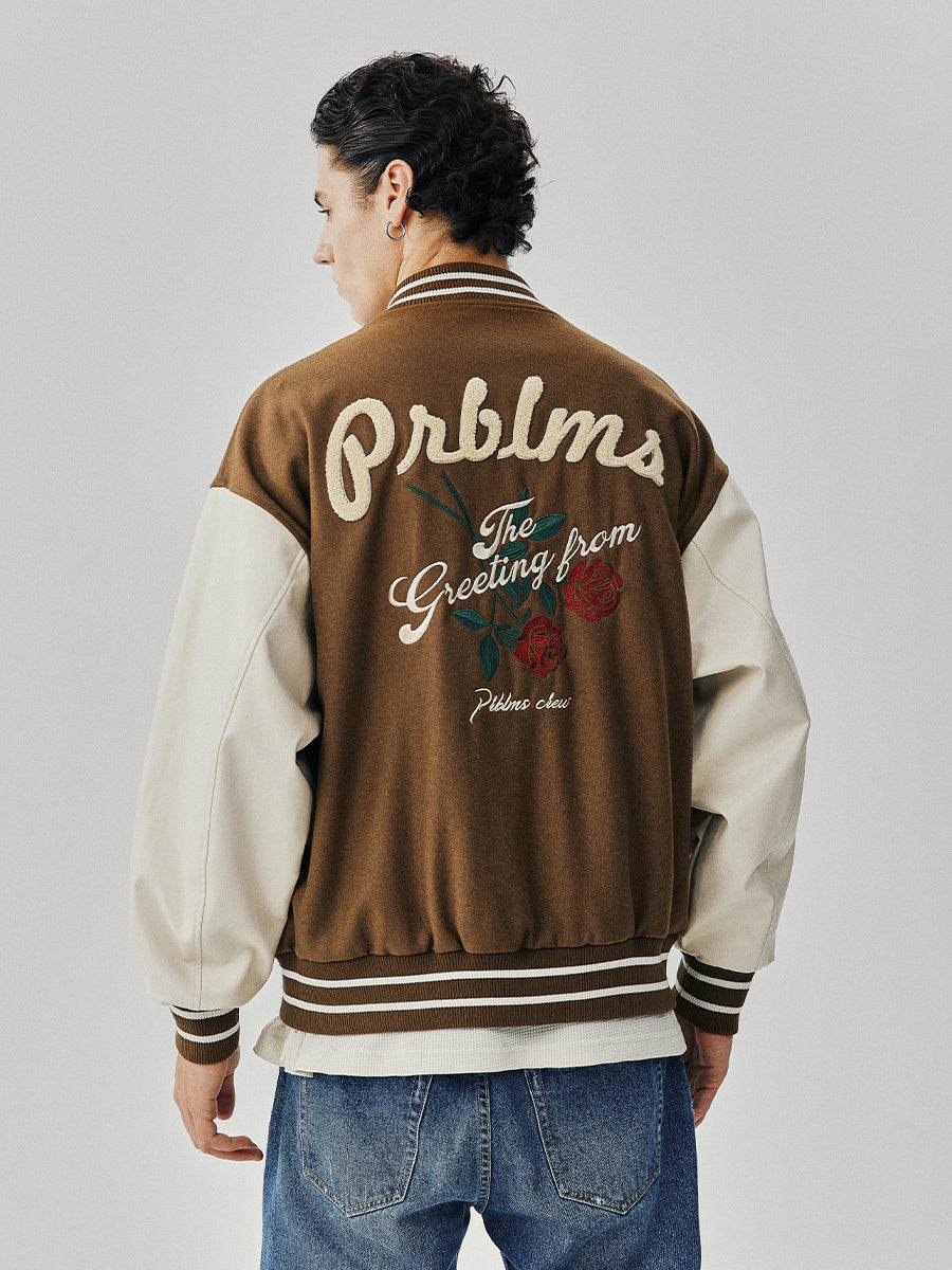 Rose Embroidered Baseball Uniform Loose High Street Jacket For Men MuddyStock