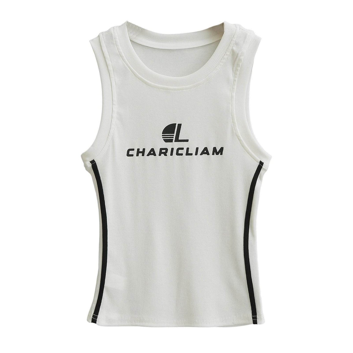 Printed ribbon slim fit round neck vest for women | MuddyStock Originals White MuddyStock