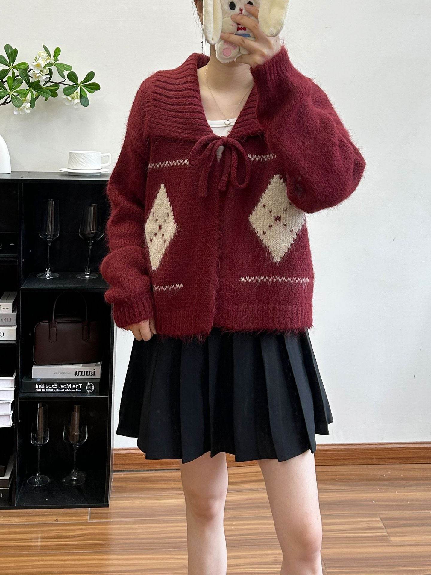 Vintage Grid Lapel Cardigan for Women | MuddyStock Originals Red One Size MuddyStock