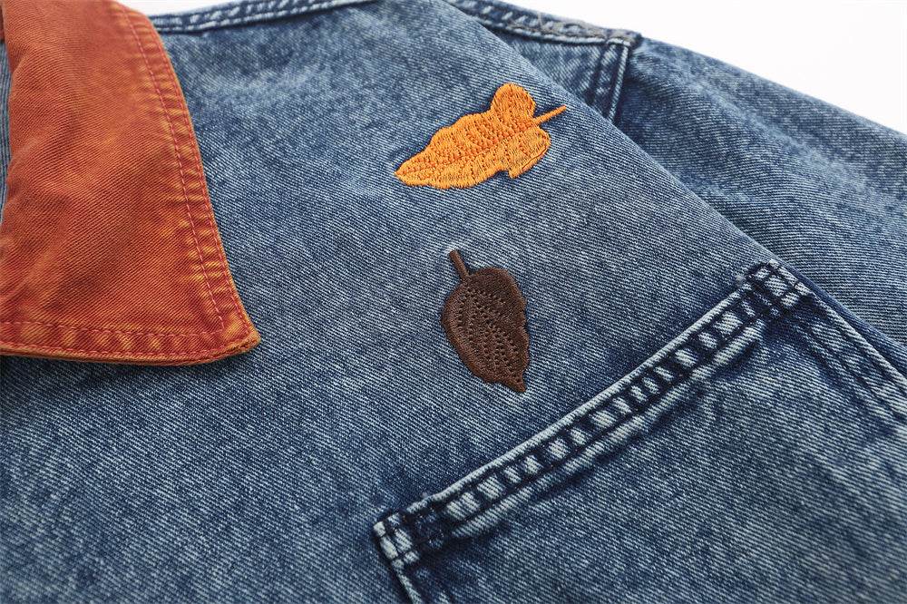 Leaf Embroidery Contrast Color Lapels Jacket For Men And Women MuddyStock