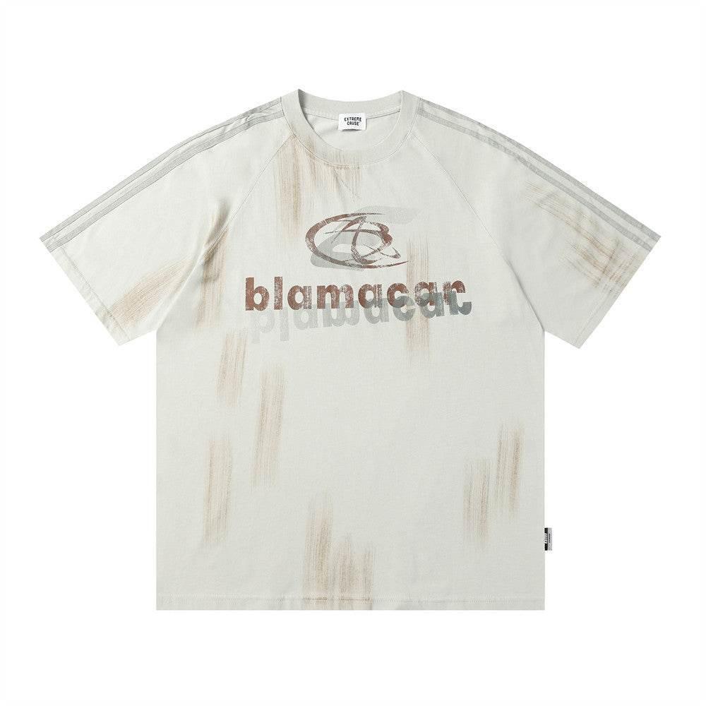Fashion Letter Loose Short Sleeve T-shirt For Men Light Gray