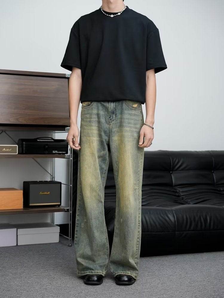 Loose All-match American Retro Distressed Wide-leg Jeans For Men MuddyStock