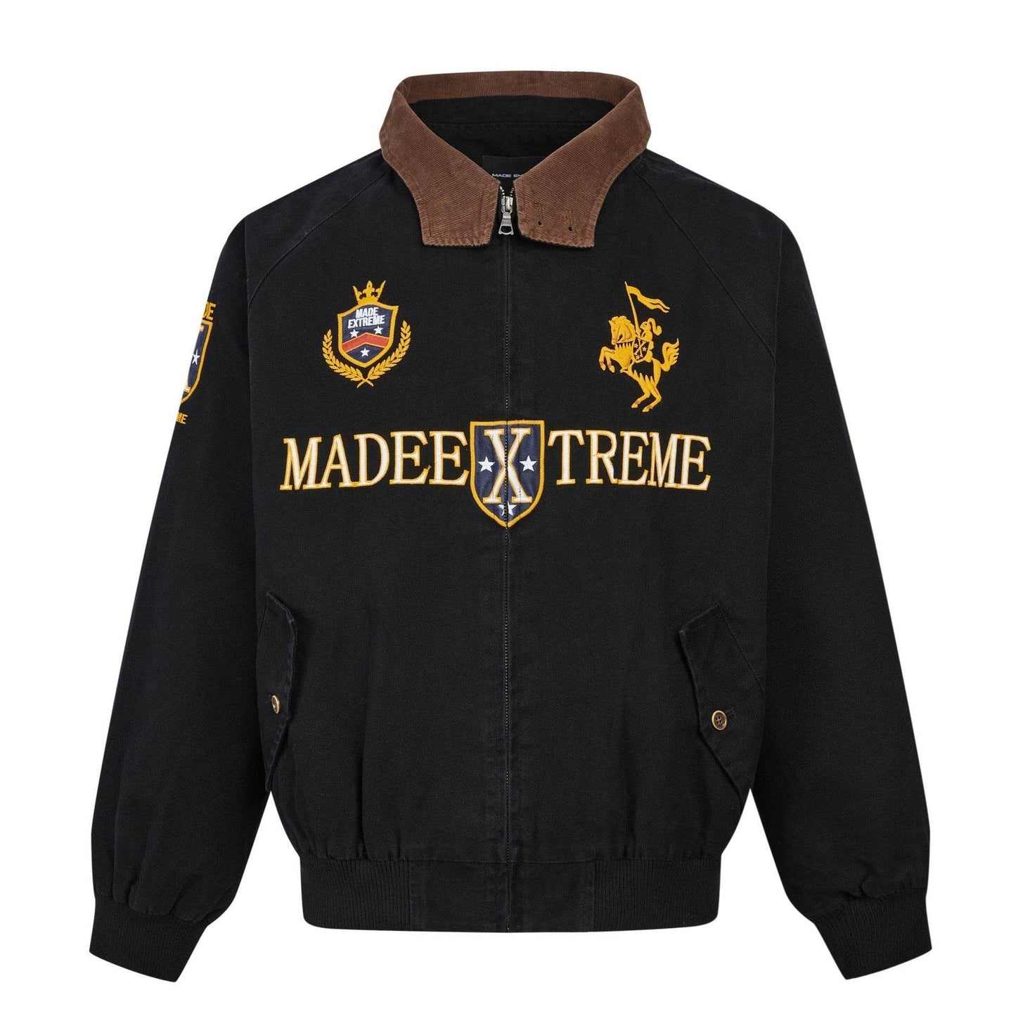 Vintage Street Style Detroit Embroidered Jacket for Women 241163-Black MuddyStock