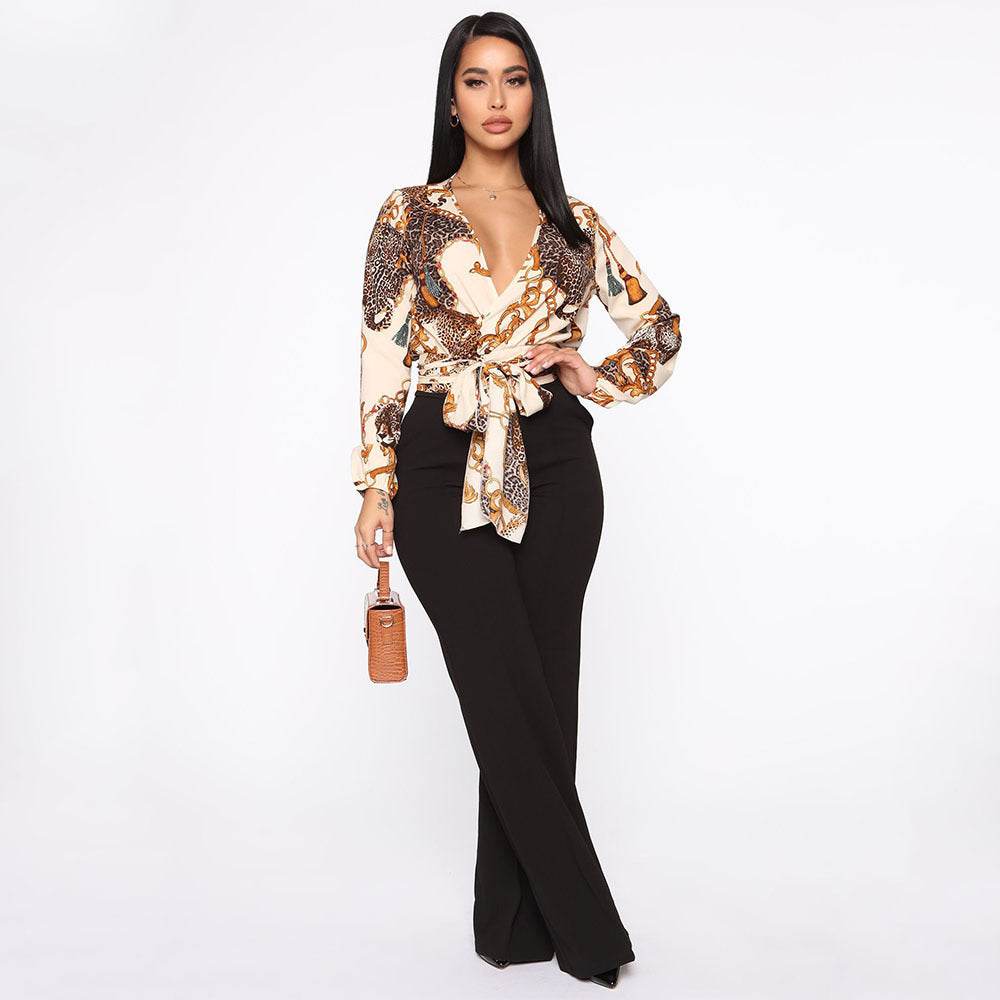 V-Neck Bow Tie Long-Sleeved Crop Top MuddyStock