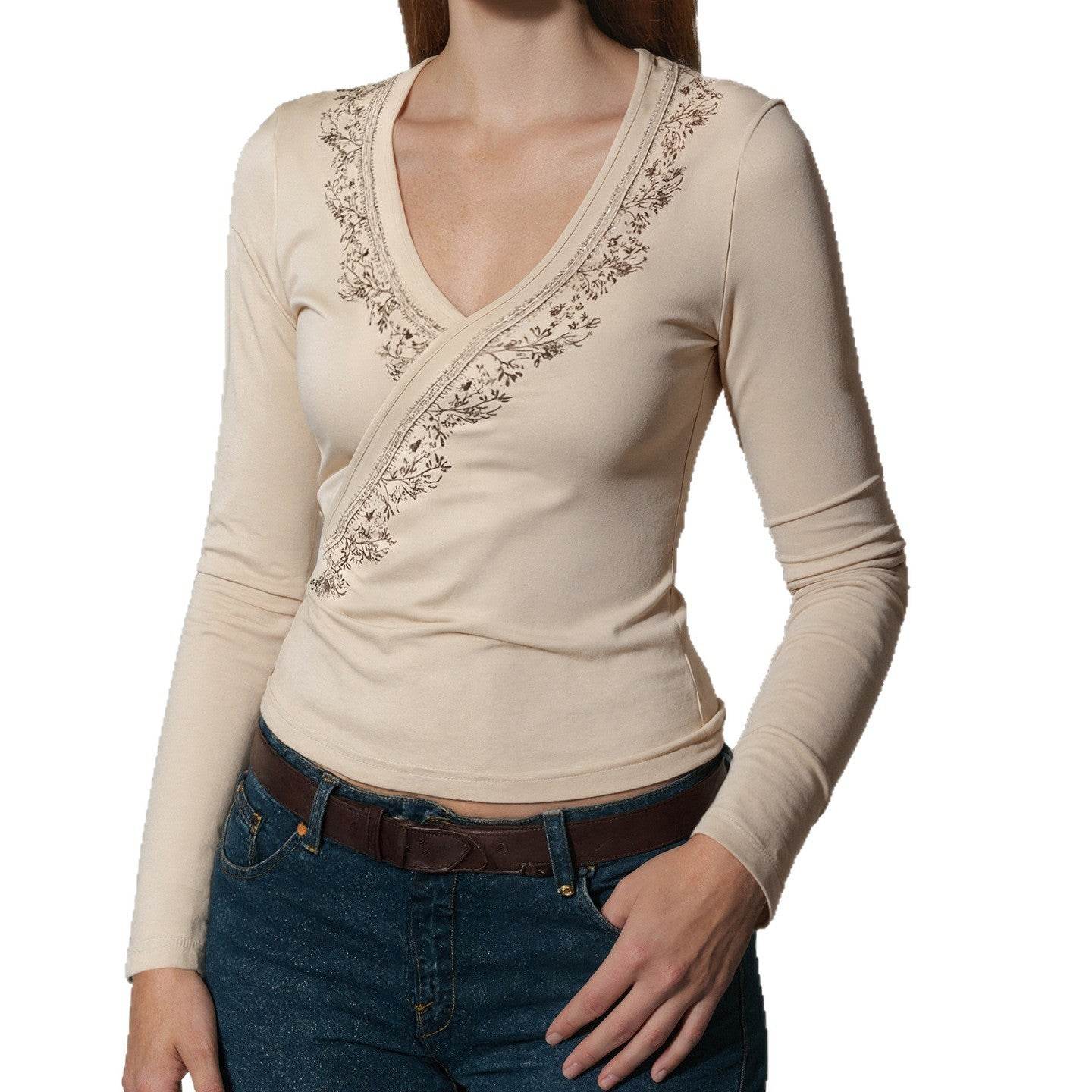 Vintage floral print cross V-neck long sleeved top | MuddyStock Originals MuddyStock