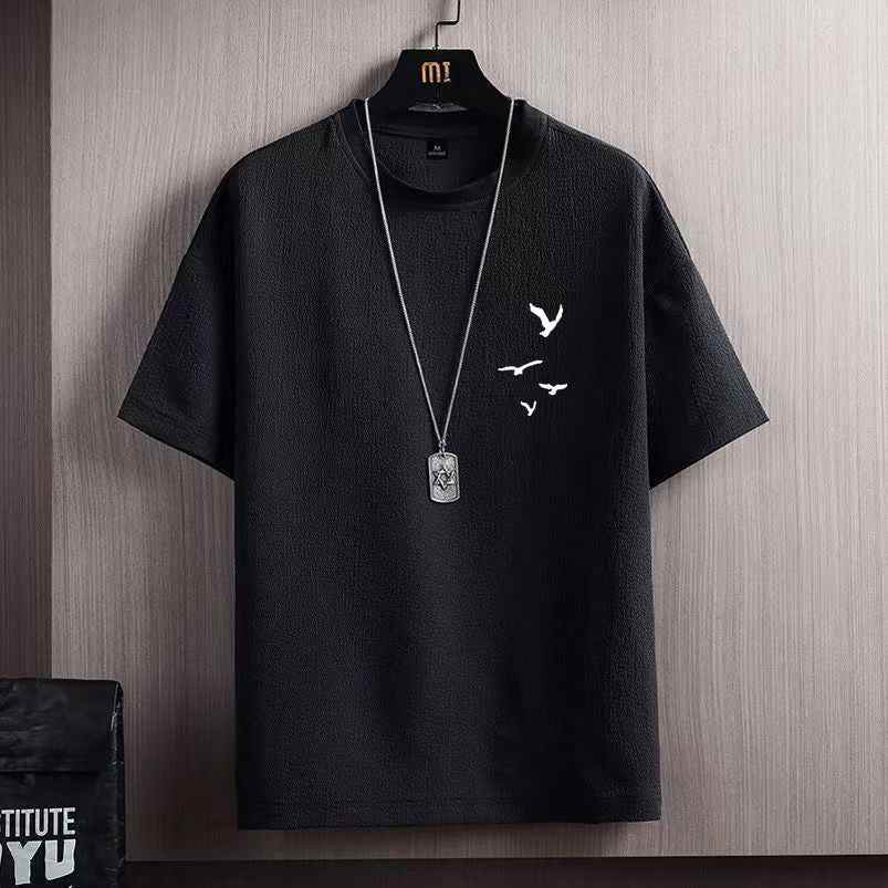 Ice Silk Short Sleeve T-shirt Men 991 Black Flying Bird MuddyStock