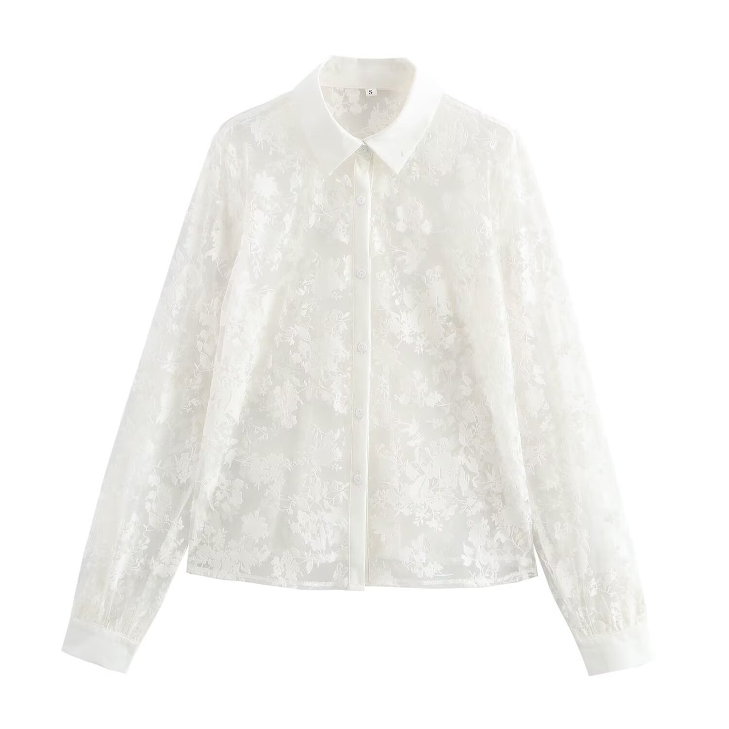 Flip collar see through loose and versatile shirt top for women | MuddyStock Originals White MuddyStock