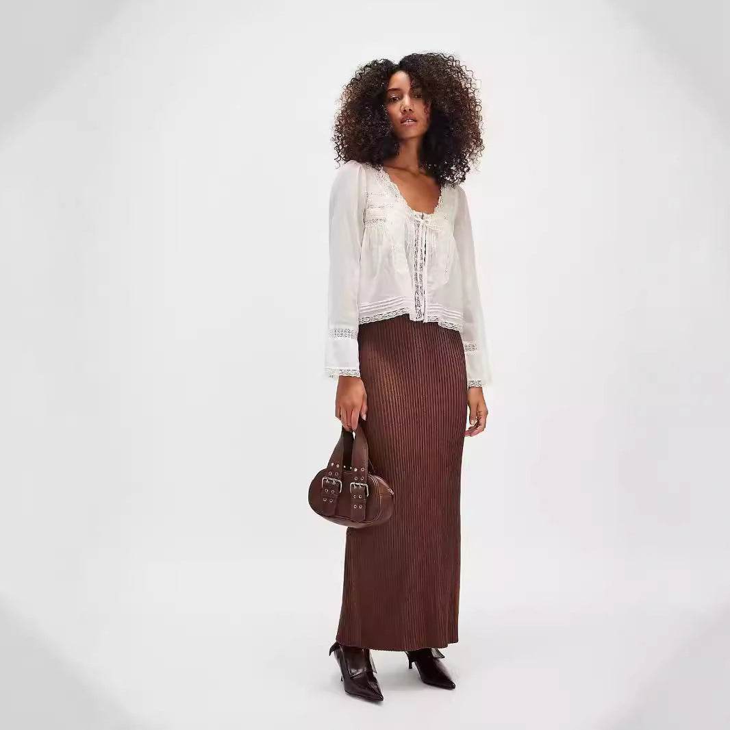 Lace U-shaped Lace Collar Long Sleeve Light Shirt MuddyStock