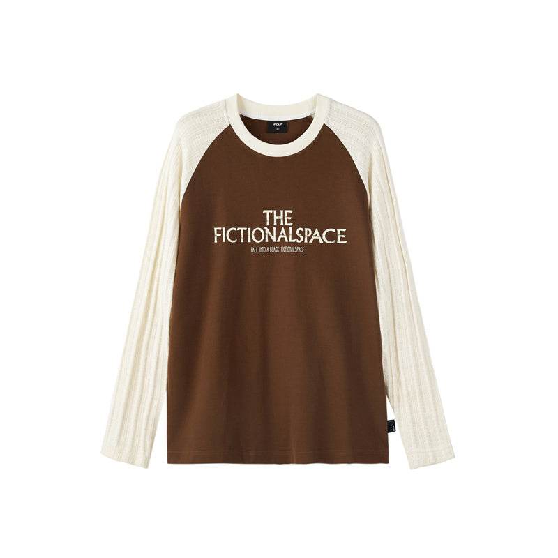Jacquard Sleeve Long Sleeve Loose T-Shirt For Men Brown MuddyStock