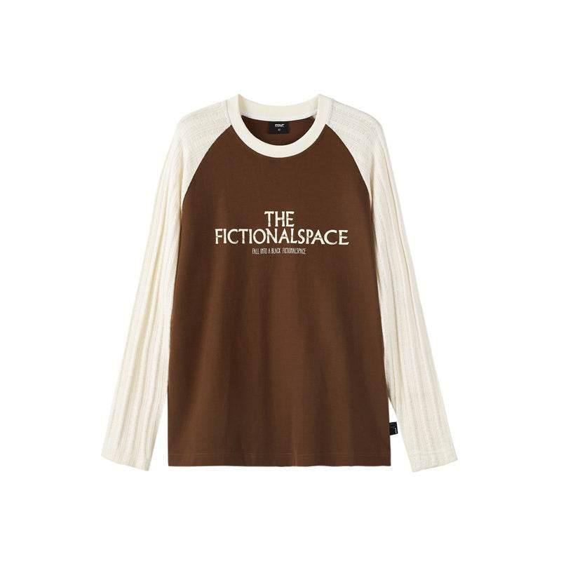Jacquard Sleeve Long Sleeve Loose T-Shirt For Men Brown