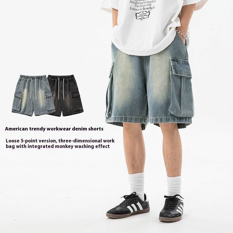 Summer New Loose Side Three-dimensional Large Pocket Leisure Fifth Pants MuddyStock