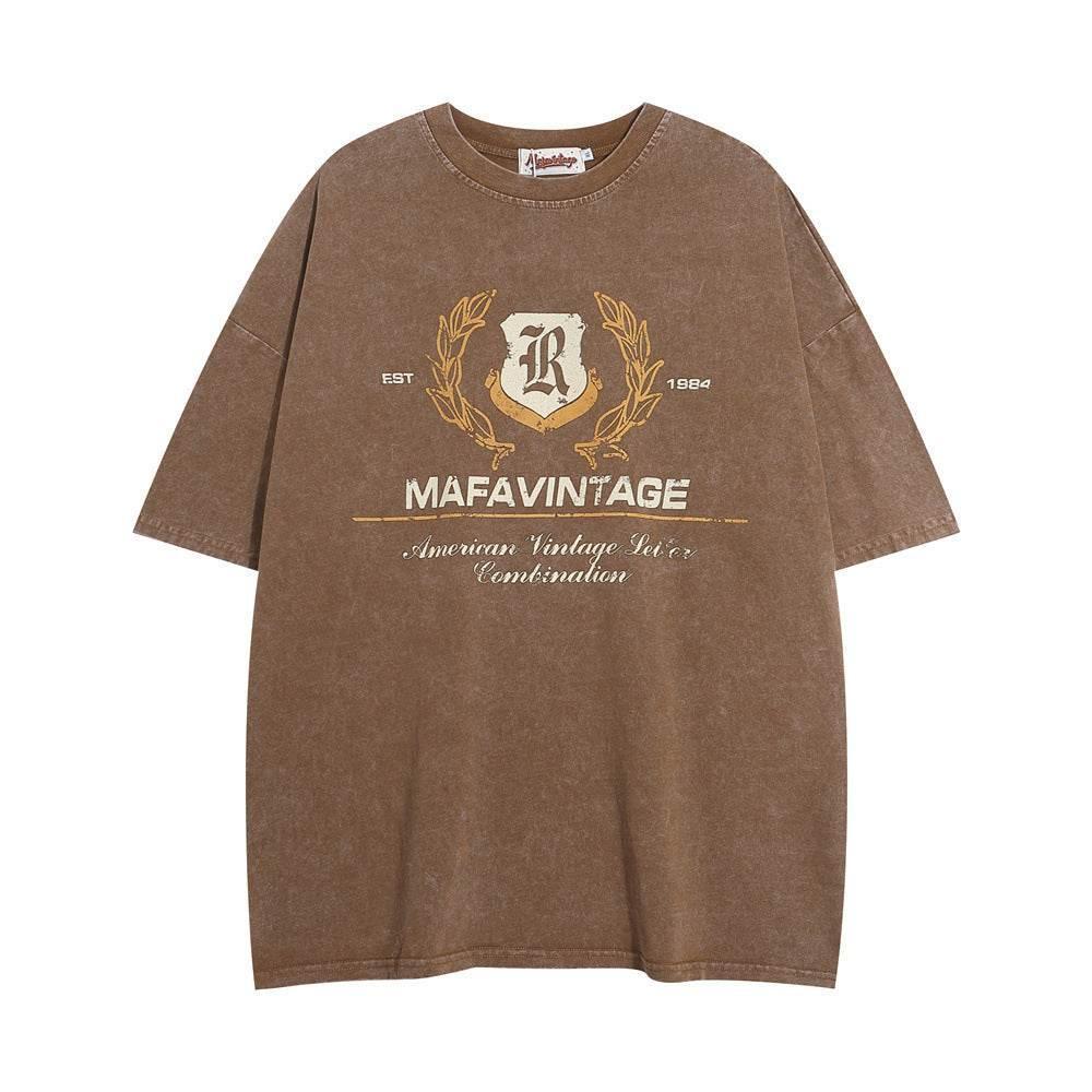 Punk Letter Print Short-sleeve T-shirt For Men Brown