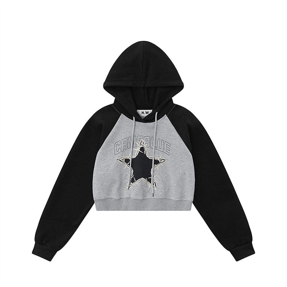 Star Embroidery Cropped Hoodie For Women | MuddyStock Originals Gray