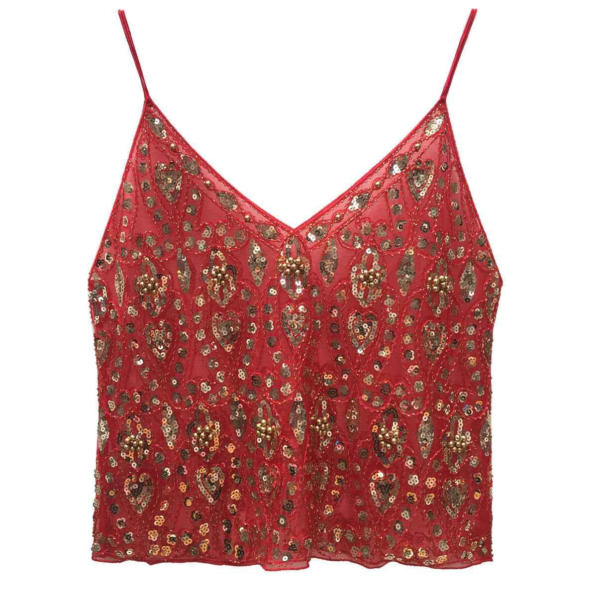 Heavy Embroidery Sequins Vest Shiny Small Sling For Women Red And Gold Free Size MuddyStock