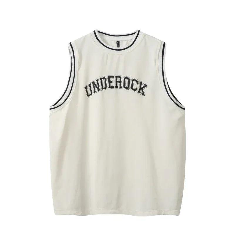 Letter printed contrasting sleeveless vest for men | MuddyStock Originals Apricot