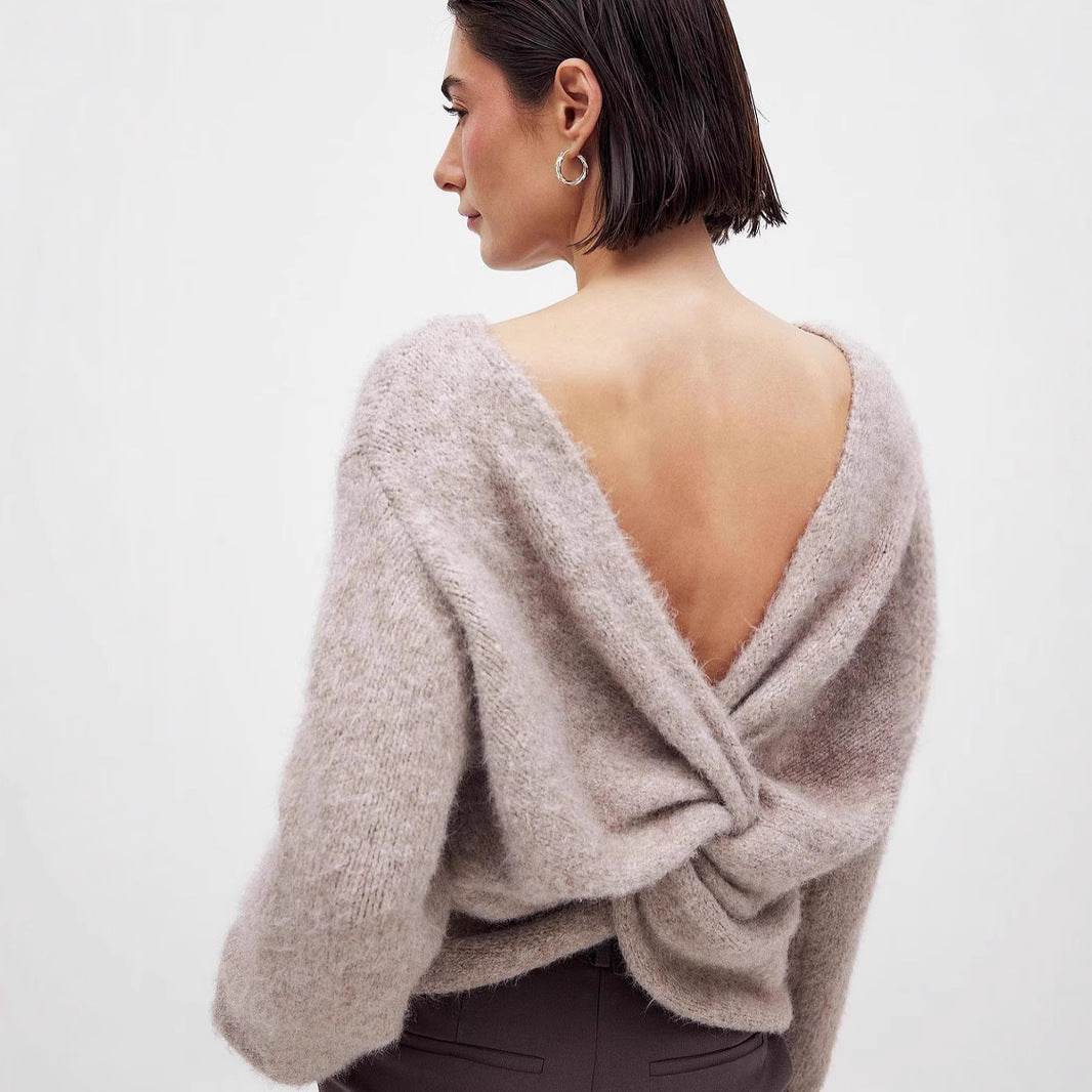 Deep V-cross backless knitted sweater for women | MuddyStock Originals MuddyStock