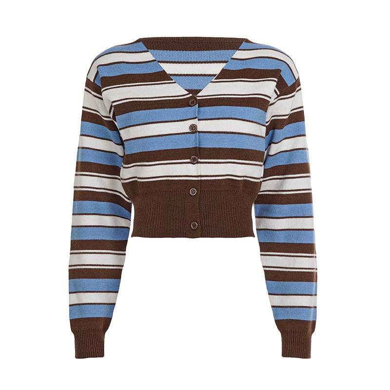 V-Neck Striped Sweater For Women | MuddyStock Originals Blue MuddyStock