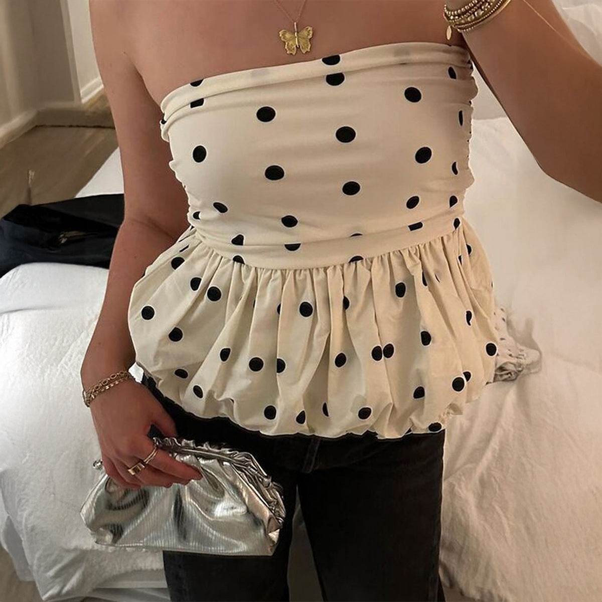 Elegant Bubble Strapless Polka Dot Top for Women | MuddyStock Originals MuddyStock