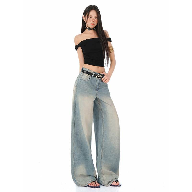 Loose Straight Floor-Length Denim Pants For Women | MuddyStock Originals Retro Color Extended Length MuddyStock