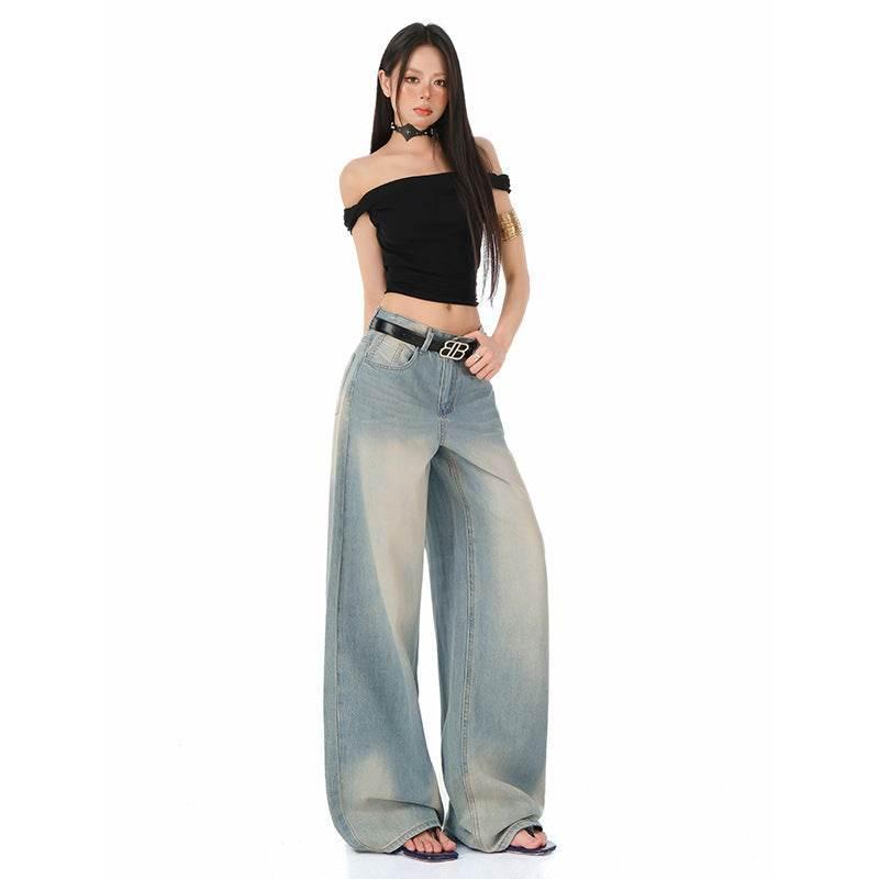 Loose Straight Floor-Length Denim Pants For Women | MuddyStock Originals Retro Color Extended Length