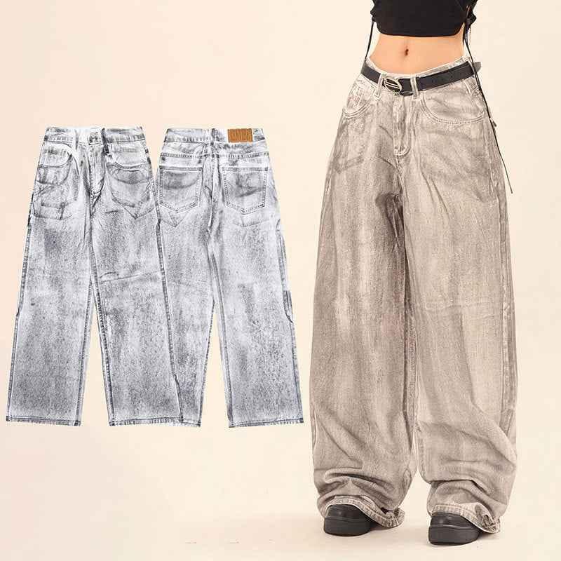 Wash and tie dye straight leg loose jeans for women | MuddyStock Originals