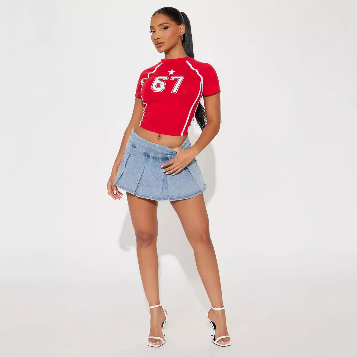 Women's Round Neck Letter Print Short Sleeve Fitted Crop Top | MuddyStock Originals MuddyStock