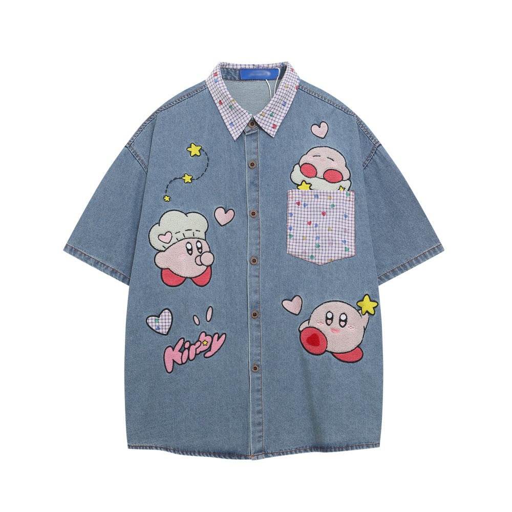 Embroidery Denim Short Sleeve Shirt For Women | MuddyStock Originals Denim Blue MuddyStock