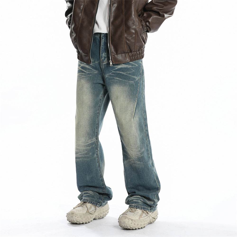 Washed Denim Loose Jeans For Men MuddyStock