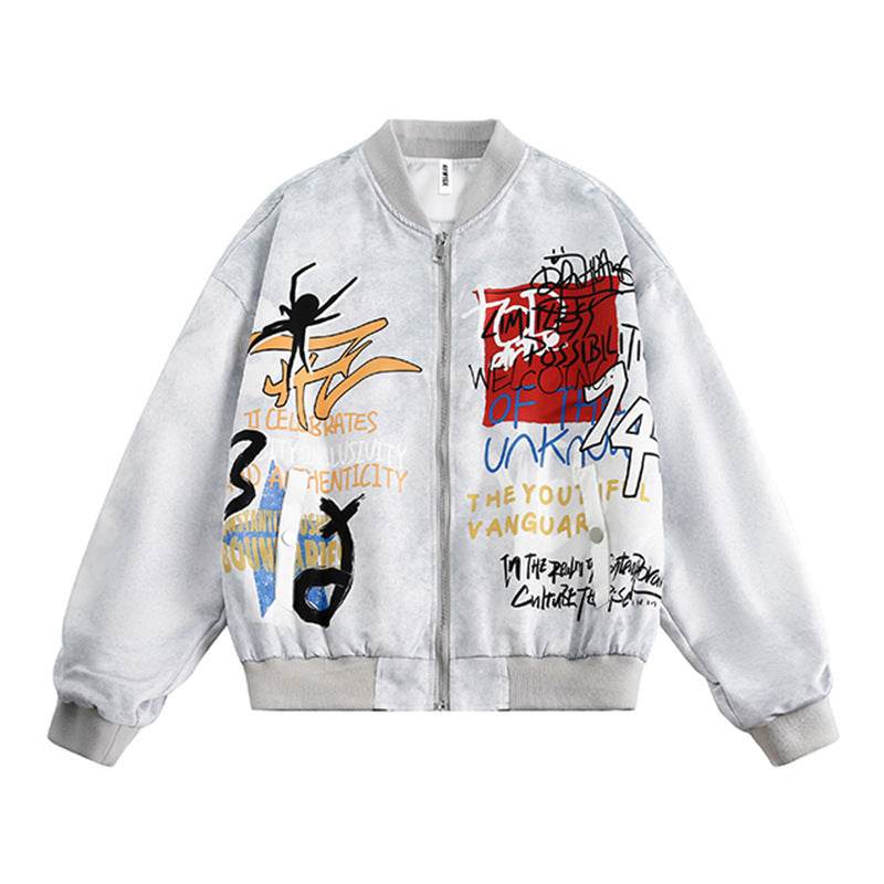 Printed Graffiti Letter Pilot Jacket For Women White MuddyStock