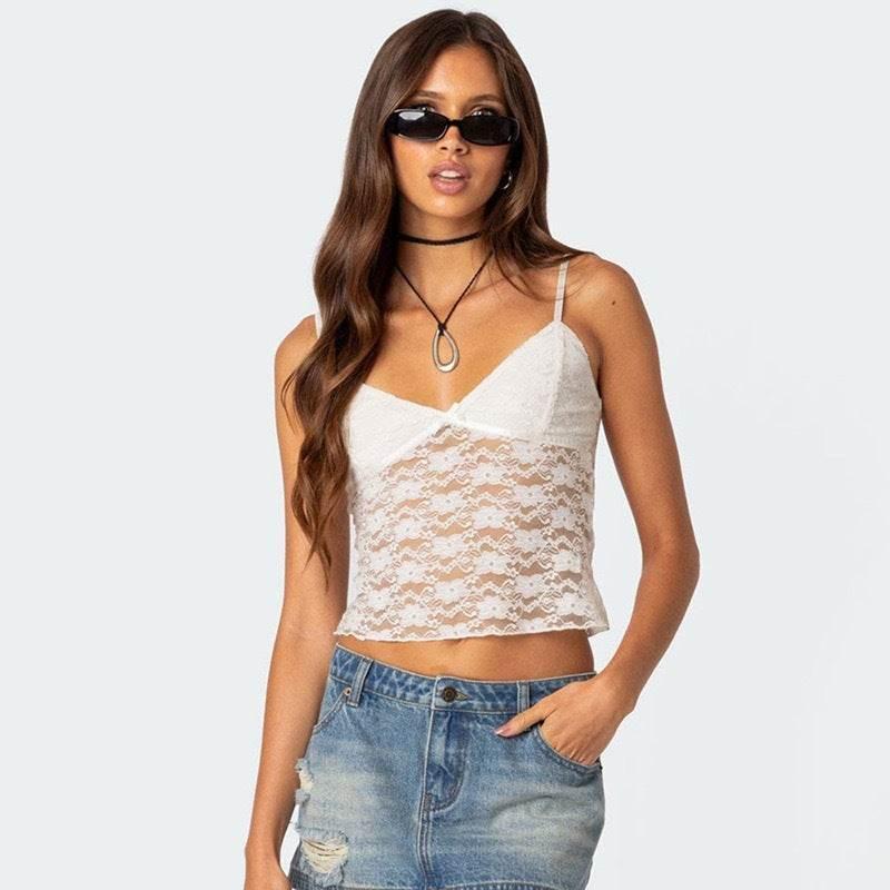 Summer New V-neck Strap Chest Bow White
