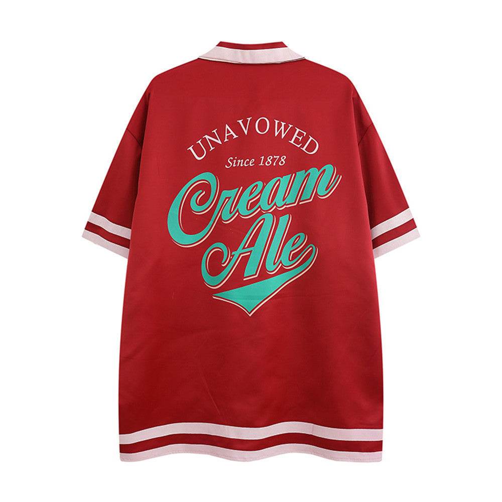 Letter Print Short-sleeved Shirt For Women Red MuddyStock